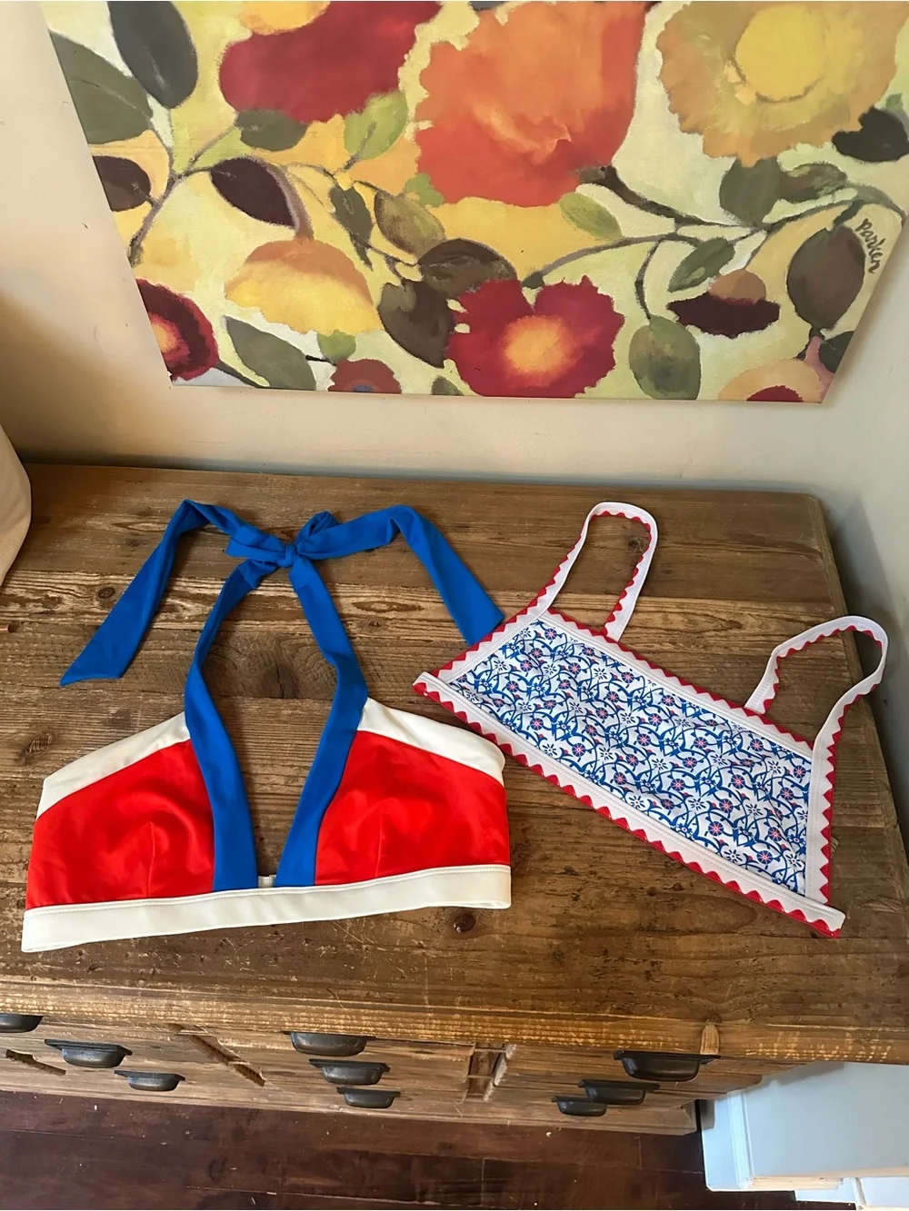 Boden Swim Halter Top Red White Blue + Unbranded Swim Top NO PADS Size 8 / M